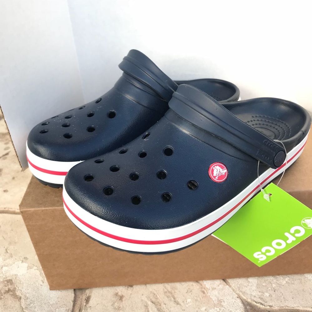 NWT Crocband Crocs Navy Stripre M6 W8